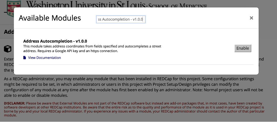 Post module installation dialog