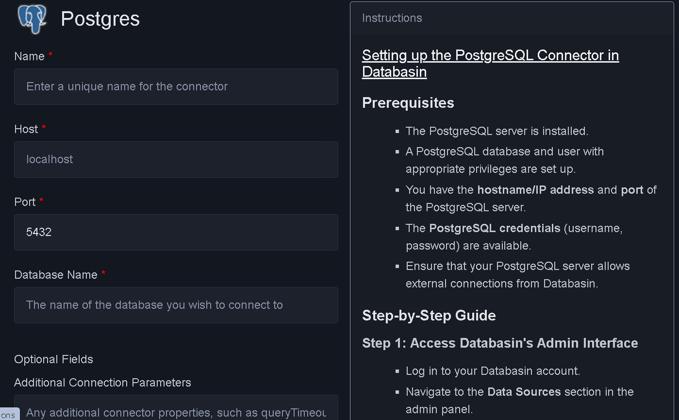 Postgres connectors Form