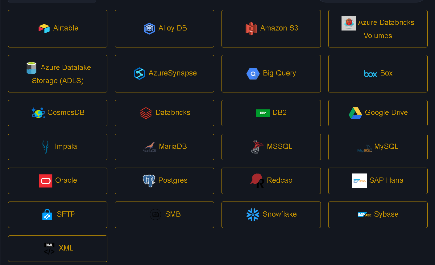 List of all supported connectors