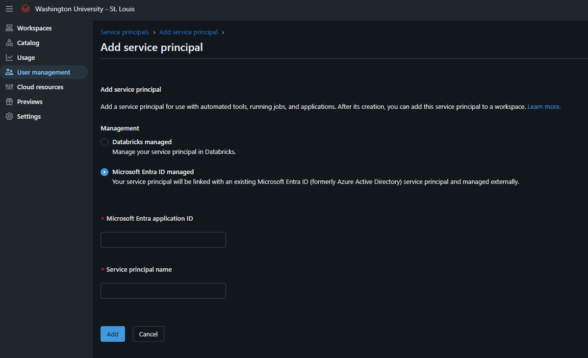 Databrick Accounts add service principals