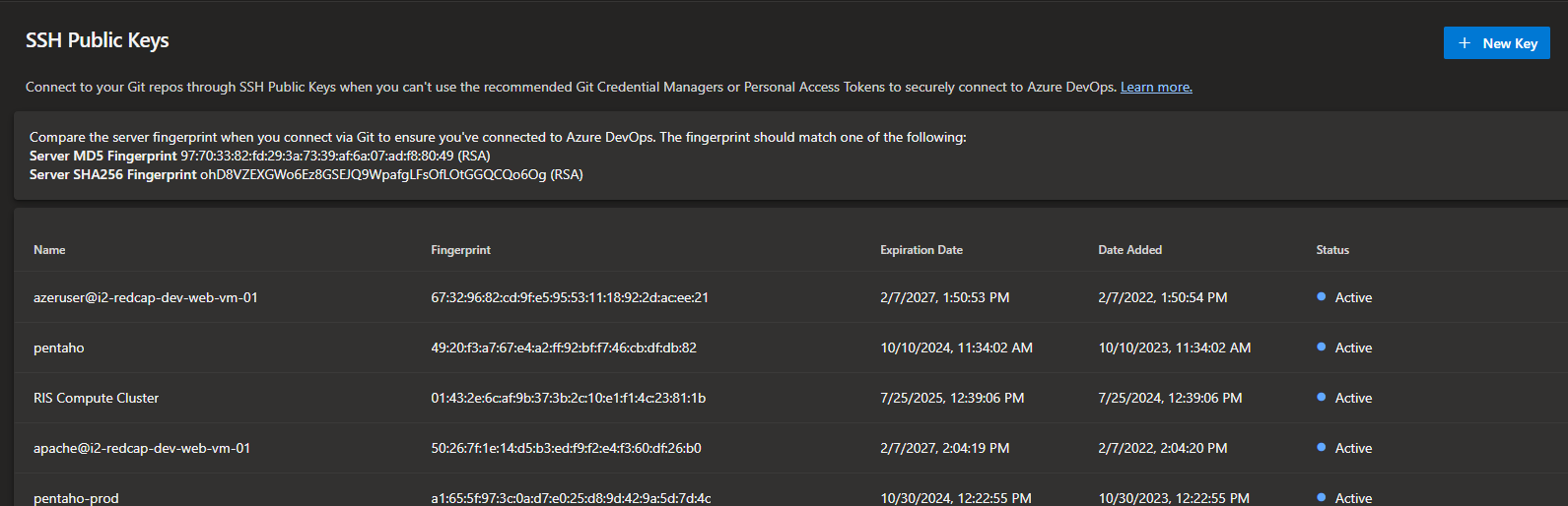 Press + New Keys Button to add a new public key in Devops